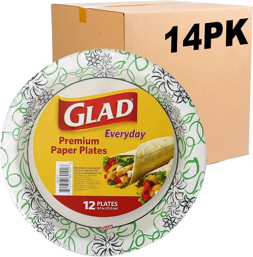 Miniatura 10 de Glad Platos redondos de papel desechables, con patrón floral caprichoso, a prueba de remojo, resistente a cortes, aptos para microondas, platos