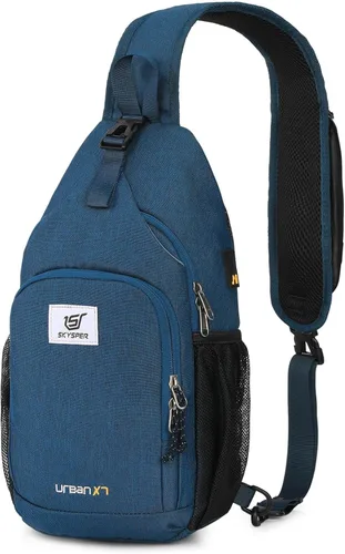 Miniatura 11 de SKYSPER - Mochila de bandolera con bloqueo RFID, mochila de hombro cruzada, para senderismo y viajes, para mujeres y hombres (cian)