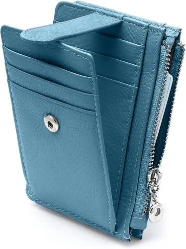 Miniatura 8 de Cartera delgada para mujer, de piel auténtica, tarjetero delgado con bloqueo RFID, carteras pequeñas