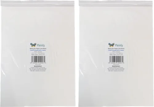 PLEINLY Papel de acuarela 100% algodón, 40 hojas sueltas, 14 x 10 pulgadas, prensa en frío, 140 libras, relación de aspecto 3:4, papel tipo L con