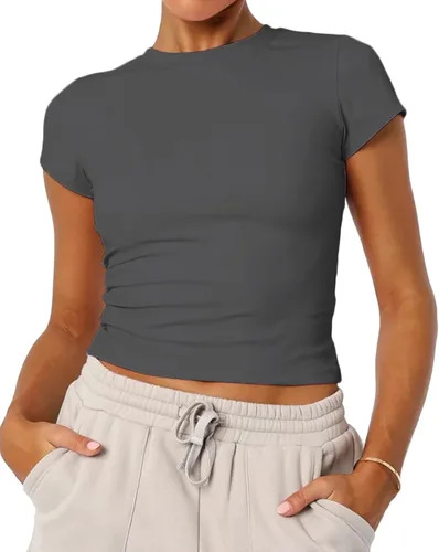 Miniatura 13 de Camisetas básicas de manga corta con cuello redondo para mujer de verano Y2K, lindas para salir, camisetas estilo bebé