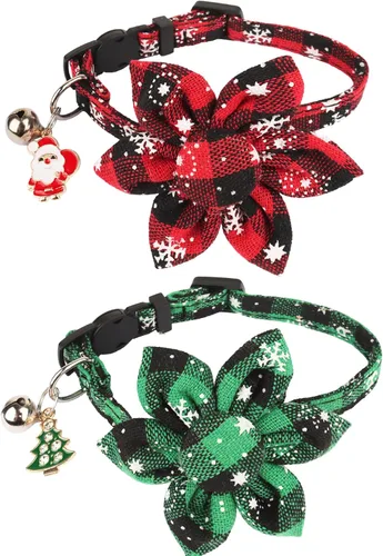 Miniatura 11 de ADOGGYGO Collares Navideños para Gatos de Liberación Rápida con Lazo Elegante, Paquete de 2 Collares de Gatito Navideños a Cuadros Rojos y Verdes