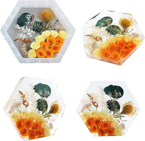 Miniatura 6 de Molde de resina hexagonal, moldes de silicona hexagonal profunda para resina, moldes de resina epoxi geométrica para preservación de flores, boda