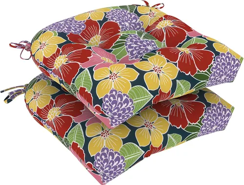 Miniatura 24 de DYTXIII Juego de 2 cojines para sillas de exterior de 19 x 19 x 4 pulgadas, cojines de asiento de patio copetudos repelentes al agua con lazos