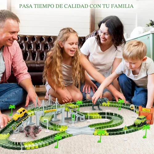 Miniatura 7 de Pistas de dinosaurios, 271 piezas Create A Dinosaur World Road Race para niños, juguetes flexibles de tren con 2 autos de carreras geniales y 2