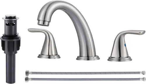 Miniatura 12 de Grifo de baño de amplio alcance, ALEASHA grifo de baño negro mate con desagüe emergente, grifos de lavabo de 3 agujeros para RV/lavabo de camping