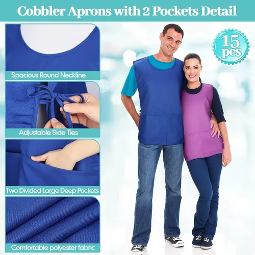 Miniatura 3 de Suhine Delantal Cobbler con 2 bolsillos profundos y lazos laterales, delantal unisex para el trabajo y la cocina
