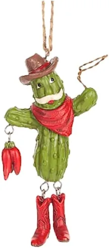 The Bridge Collection Adorno de cactus de Papá Noel, adornos para árbol de Navidad de cactus y vaquero, adorno de Papá Noel, adorno del suroeste