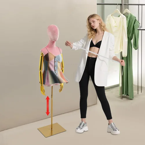 Miniatura 7 de Maniquí femenino, torso de vestido femenino con base y altura ajustable, torso de maniquí para ropa, vestido, exhibición de joyas (rosa, alto)