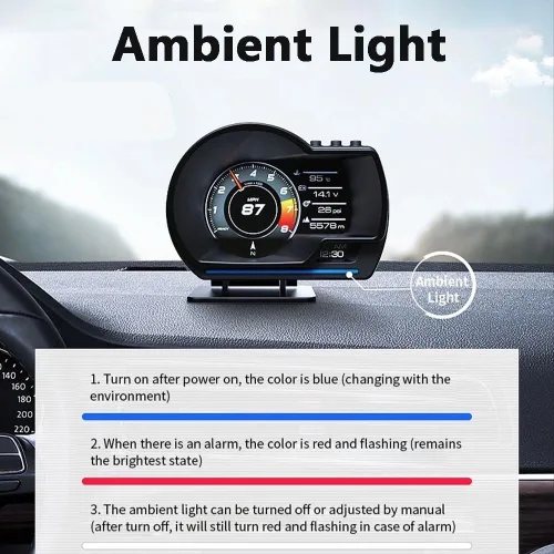 Miniatura 5 de Riloer Coche HUD Head Up Display P6, OBD2+GPS Universal Multifunción Velocímetro