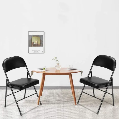 Miniatura 7 de Paquete de 4 sillas acolchadas plegables de metal, sillas plegables de piel sintética, cómodas sillas de fiesta para exteriores e interiores, silla