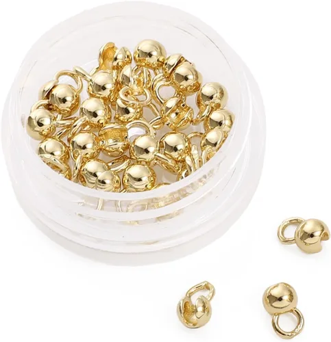 Miniatura 24 de BEADIA - Hebilla de línea de pesca cilíndrica chapada en oro de 14 quilates, tapas de extremo de 3.2 mm, 30 piezas para hacer joyas