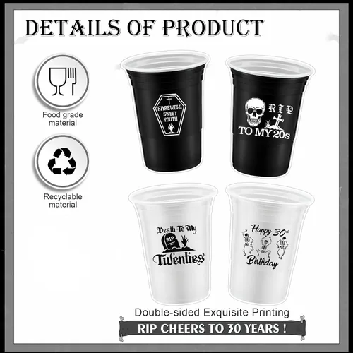 Miniatura 2 de Rtteri Paquete de 48 decoraciones de tazas de la muerte a mis 20 de 16 onzas Rip to My 20s Cups góticas, decoraciones de cumpleaños de 30