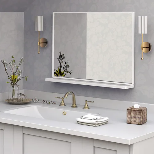 Miniatura 11 de ANYHI Espejos de baño para pared, espejo de pared de metal con estante, perfecto para sala de estar, dormitorio, entrada, rectangular, vertical Negro