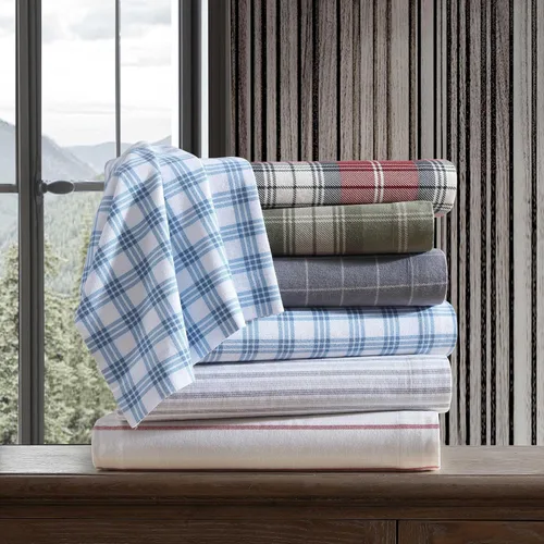 Miniatura 7 de Eddie Bauer - Sábanas de cama individual, juego de ropa de cama de franela de algodón con funda de almohada a juego, cepilladas para mayor suavidad