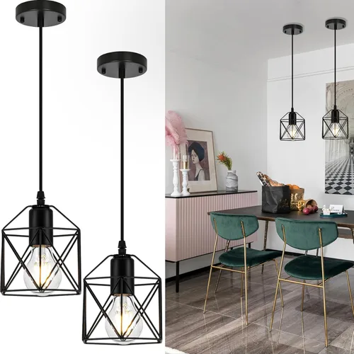 Miniatura 8 de Lámpara colgante de 1 luz, luces colgantes negras, isla de cocina, iluminación colgante de granja con dormitorio, comedor, base E26, bombillas no 1