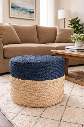 Miniatura 15 de S & L Homes Puf otomano – 100% yute trenzado a mano, tejido a mano, tradicional puf bohemio para sala de estar, dormitorio, guardería, patio, sala