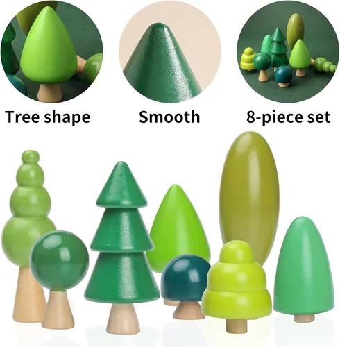 Miniatura 5 de Juego de 8 árboles de madera en miniatura de varios tamaños, árboles de madera natural, mini árboles para decoración del hogar y manualidades