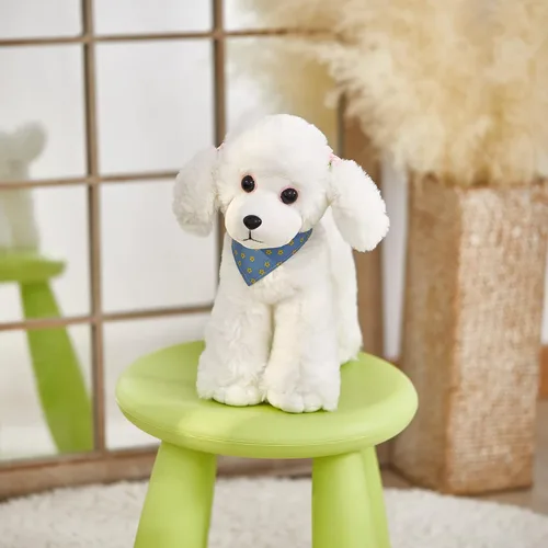 Miniatura 3 de Cachorro de caniche blanco realista, animal de peluche suave y adorable para abrazar, juguete de peluche para el día del niño, día festivo