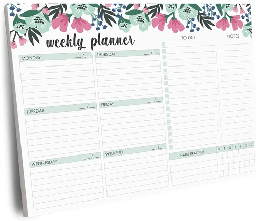 Bloc de agenda semanal, 52 hojas tamaño carta desprendibles, 8.5” x 11” agenda semanal sin fecha, planificador de escritorio, bloc de notas,
