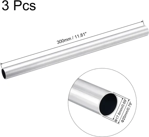 Miniatura 2 de uxcell 6063 Tubo redondo de aluminio 0.787 in OD 0.693 in Diámetro interior 11.811 in Longitud Tubería 3 PC