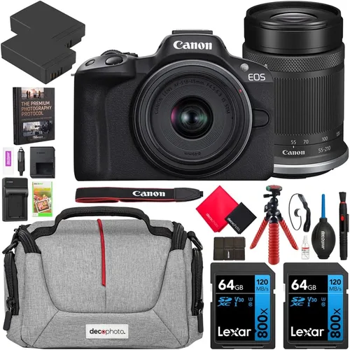 Miniatura 7 de Canon Cámara sin espejo EOS R50 (negro) con RF-S 0.709-1.772 in F4.5-6.3 es lente STM 5811C012 paquete con bolsa de fotografía Deco Gear + 2