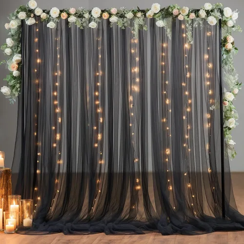 Miniatura 15 de Cortina de telón de fondo de tul azul bebé de 10 x 8 pies con cadena de luces para fiestas, cortinas de fondo transparentes para bodas, baby shower