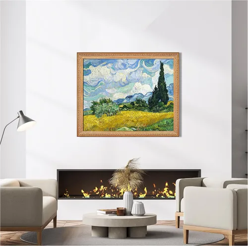 Miniatura 695 de A&T ARTWORK Campo de trigo con cipreses de Van Gogh Las reproducciones de arte clásico mundial, impresiones en lienzo giclée para decoración