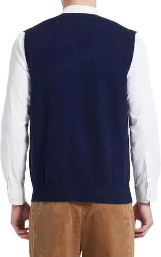 Miniatura 2 de Kallspin Chaleco de mezcla de lana de cachemira para hombre con cuello en V