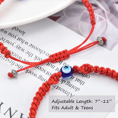 Miniatura 5 de Tarsus Pulsera ajustable de ojo malvado grande de cábala, amuleto de cuerda roja Nazar para familia, pareja, mejor amigo, mujeres, hombres y niñas