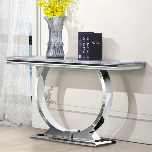 Miniatura 8 de Mesa de centro moderna, mesas de centro con pedestal de base en U plateadas para sala de estar, mesa de centro rectangular de 48 pulgadas en gris