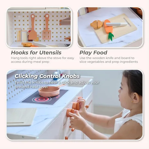 Miniatura 3 de Teamson Kids Cocina de madera para niños pequeños con accesorios, juego de cocina de simulación para niños a partir de 3 años, juego de cocina