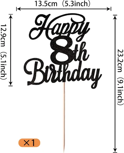 Miniatura 3 de Rsstarxi 1 paquete de decoración para tarta de cumpleaños 8 con purpurina negra de 8 años y fabulosos saludos a 8 años de edad, para celebrar el 8º
