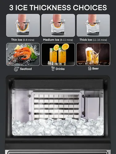 Miniatura 4 de Máquina de hielo comercial de 150 libras por día, carcasa de acero inoxidable bajo mostrador con capacidad de almacenamiento de 33 libras, máquina