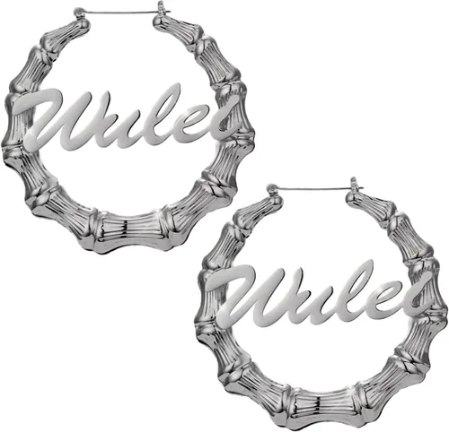 Aretes de bambú grandes personalizados con nombre personalizado para mujeres, aretes de bambú, joyería para mujer, cumpleaños, día de la madre,