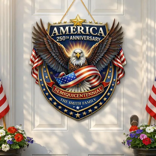 Miniatura 19 de NAZENTI Letrero personalizado para puerta del 4 de julio con nombre familiar, coronas de puerta personalizadas para 250 aniversario de Estados