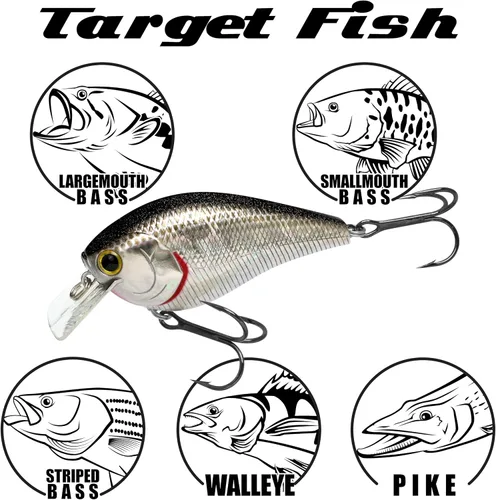 Miniatura 5 de LUCKY CRAFT LC 2.5 Señuelos de Pesca Crankbait Silenciosos, Crankbait Squarebill de 2-3/8", Señuelos para Lubina, Carnada Dura Flotante de Sábalo