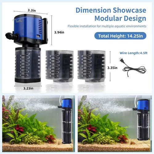 Miniatura 6 de TARARIUM Filtro de Acuario 400GPH para Tanque de Peces de 55-200 Galones, Bomba Interna Sumergible Silenciosa Bioquímica Potente con Suministro