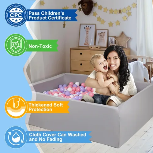 Miniatura 4 de Piscina de bolas de espuma para niños pequeños, piscina rectangular de 47 pulgadas para niños, piscina de bolas suave tamaño grande, regalo ideal