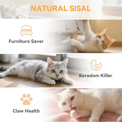 Miniatura 3 de Tablero rascador para gatos con sisal natural, juguete interactivo para gatos con bola de resorte, almohadilla rascador duradera para gatos