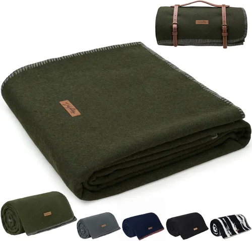 Miniatura 12 de Molithe Manta de lana 100% de 48 x 62 pulgadas, cálida, gruesa, lavable, manta de lana militar, ideal para camping, al aire libre, eventos