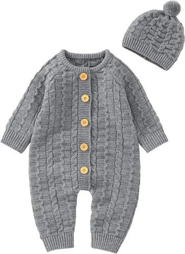 Mameluco para bebé recién nacido, ropa de manga larga con botones, lindo traje de invierno para bebé