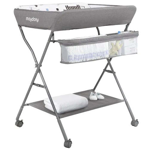 Miniatura 9 de Mesa de Cambiar para Bebé con Ruedas, Maydolly Estación de Pañales Portátil Ajustable en Altura Plegable con Organizador de Guardería y Estante