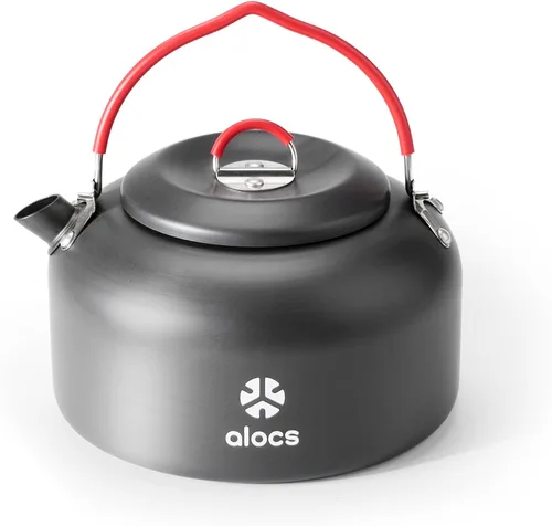 Miniatura 8 de Alocs Hervidor de camping – Mini hervidor de campamento de 1.1 L – Hervidor de té portátil para acampar – Cafetera ligera de aluminio para acampar