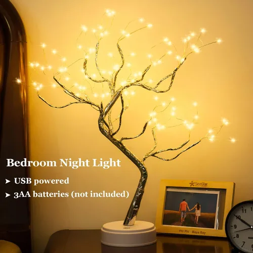 Miniatura 2 de PXBNIUYA Paquete de 2 decoración de habitación, 20 pulgadas, 108 luces LED de árbol bonsái de mesa, lámpara de árbol artificial para bricolaje