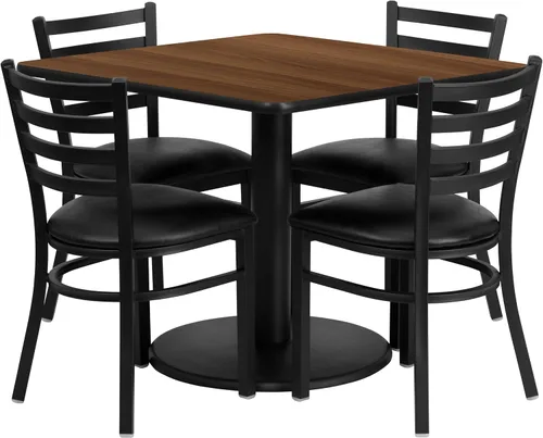 Miniatura 6 de Flash Furniture Jamie - Juego de mesa cuadrada laminada negra de 36 pulgadas con base redonda y 4 sillas de metal con respaldo de escalera, asiento