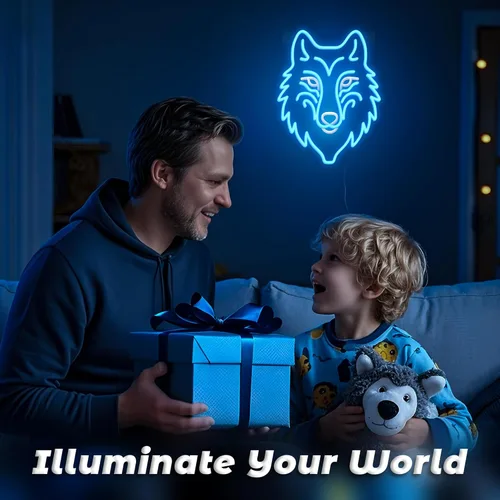 Miniatura 8 de CoolGift Mart Letrero de neón de lobo, luz LED regulable, decoración de pared de animales, regalo de Navidad, regalos de cumpleaños para niños