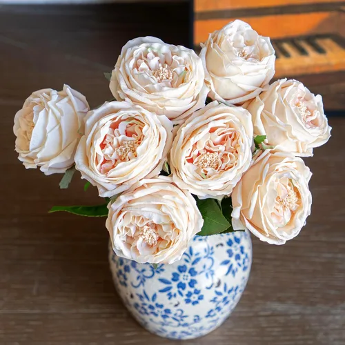DUYONE Fake Flowers for Decoration Home Decor Soft Touch Artificial Flowers Austin Rose Peony Latex Fake Flower Living Room Decoration Vivid Pink