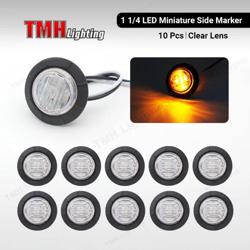 Miniatura 2 de TMH Luces indicadoras de marcador lateral ámbar de 1-1/4 pulgadas, redondas, 6 luces LED de bala transparente para camión, autobús, caravana, Lente