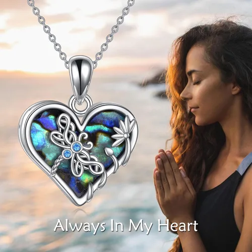 Miniatura 3 de Ocean TurtleDragonfly Urn Necklaces for Ashes Sterling Silver Heart Cremation Jewelry for Ashes with Abalone Shell Urn Necklace Memory Jewelry for